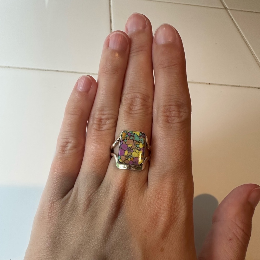 Multicolored Stone Sterling Silver Ring - image 1